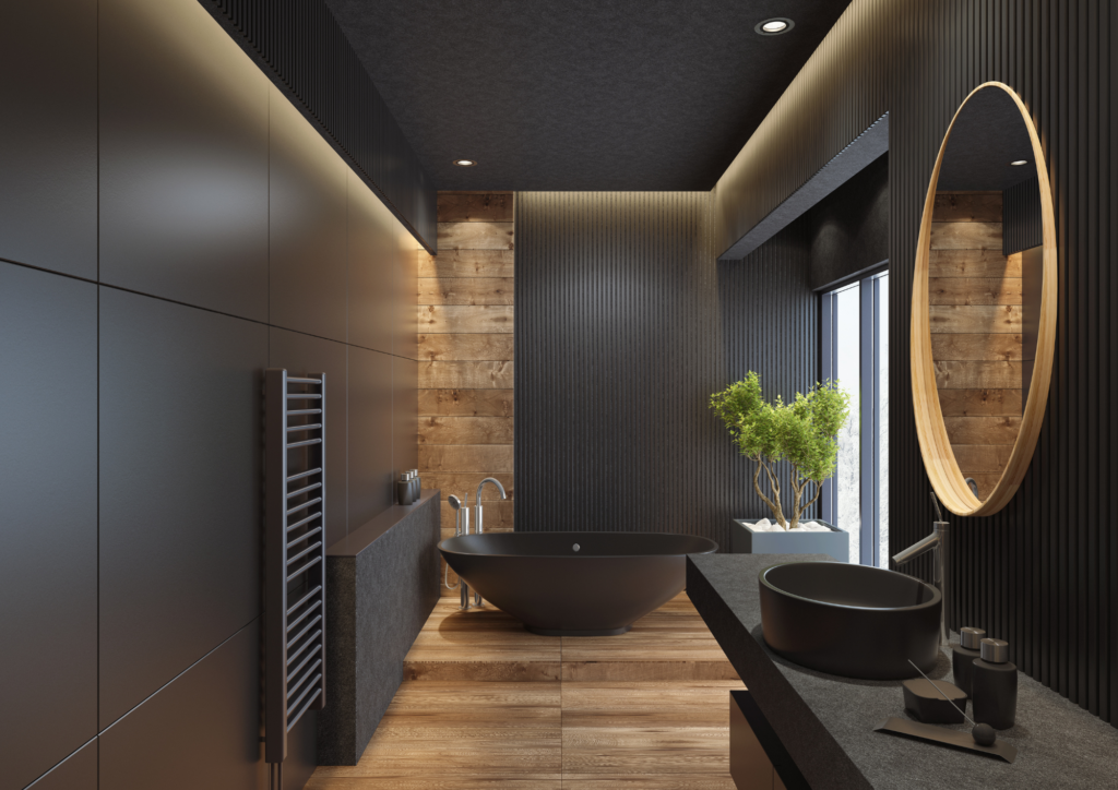 Luxury bathroom - Black with timber look tiles